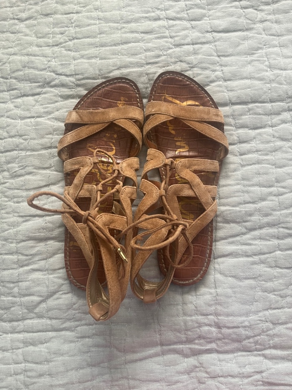 Sam Edelman Tan Suede Lace-Up Gladiator Sandals